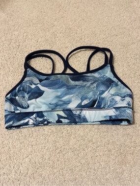 Blue Floral-Print Strappy Sports Bra
